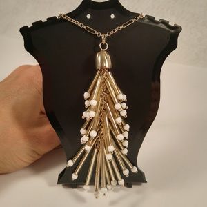 Sugarfix necklace long gold bugle bead pendant